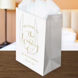 Moderne Gold Heart Script Wedding Willkommen Mittlere Geschenktüte