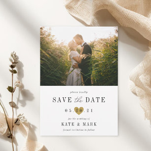 Moderne Gold-Herz-Foto-Hochzeit Save The Date