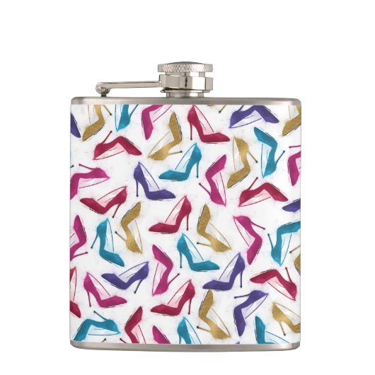 Moderne Gold High Heels Wasserfarbe Flachmann (Vorderseite)