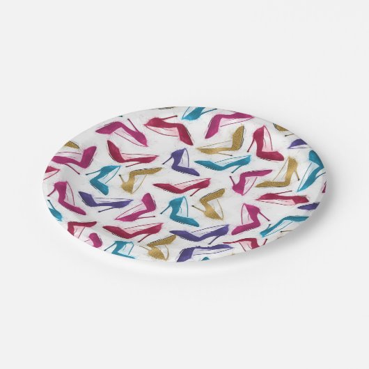 Moderne Gold High Heels Wasserfarbe Pappteller (Schrägansicht)