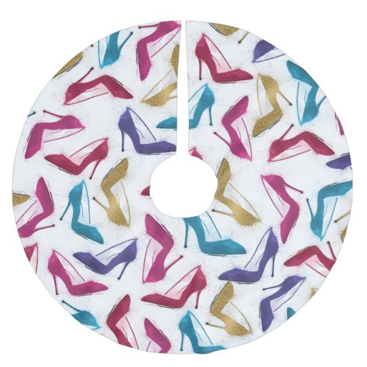 Moderne Gold High Heels Wasserfarbe Polyester Weihnachtsbaumdecke (Vorderseite)