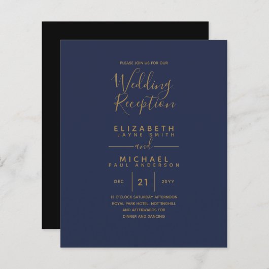 Moderne Gold Hochzeitsempfehlung für Navy (Vorne/Hinten)
