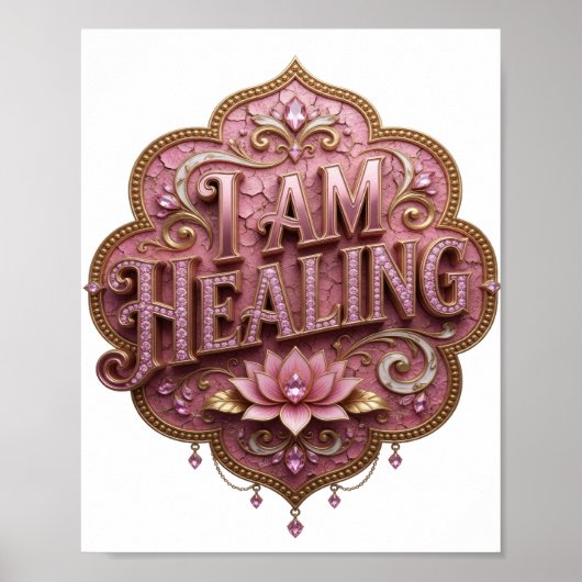 Moderne Gold-I-AM-HEALING-3D-Text-Kunst Poster (Vorne)