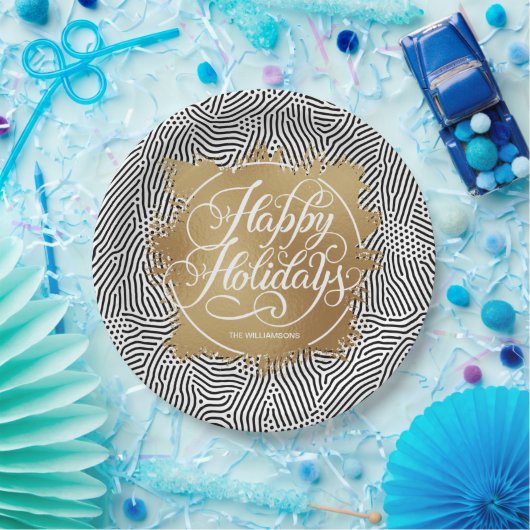 Moderne Gold Imitate Foil Happy Holidays Black Pappteller (Party)