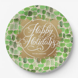 Moderne Gold Imitate Foil Happy Holidays Green Pappteller