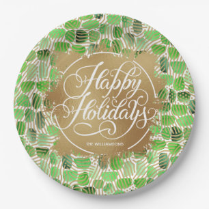 Moderne Gold Imitate Foil Happy Holidays Green Pappteller