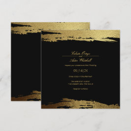 Moderne Gold Imitate Foil Paint Stroke Black Weddi Einladung