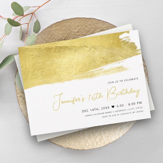 Moderne Gold Imitate Foil Paint Sweet 16 Einladung