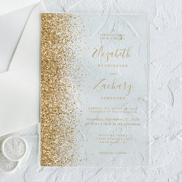 Moderne Gold Imitats Glitzer Edge Wedding Acryleinladungen