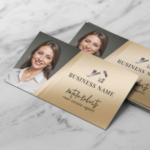 Moderne Gold-Immobilien-Logo mit individuellem Rea Visitenkarte