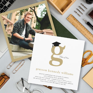 Moderne Gold Initiale G Abschlussmütze Foto Party Einladung