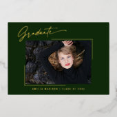 Moderne Gold Ink Script Emerald Foto Grad Card Folieneinladung (Vorderseite)