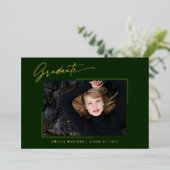 Moderne Gold Ink Script Emerald Foto Grad Card Folieneinladung (Stehend vorne)