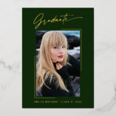 Moderne Gold Ink Script Smarald Grad Foto Card Folieneinladung (Vorderseite)