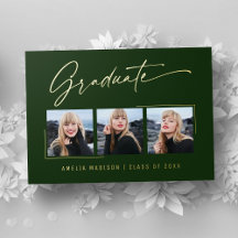 Moderne Gold Ink Script Smarald Grad Foto Card