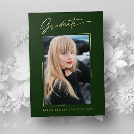 Moderne Gold Ink Script Smarald Grad Foto Card Folieneinladung