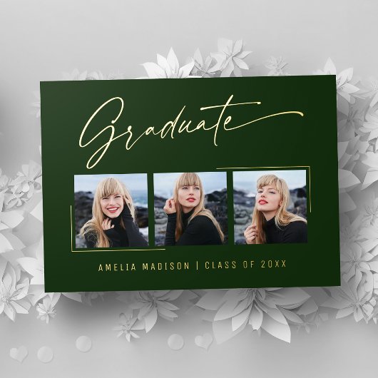 Moderne Gold Ink Script Smarald Grad Foto Card Folieneinladung