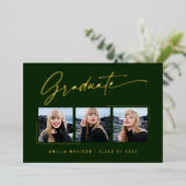 Moderne Gold Ink Script Smarald Grad Foto Card Folieneinladung (Stehend vorne)