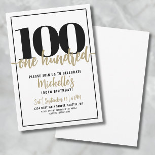 Moderne Gold-Kalligrafie 100. Geburtstagsfeier Einladung