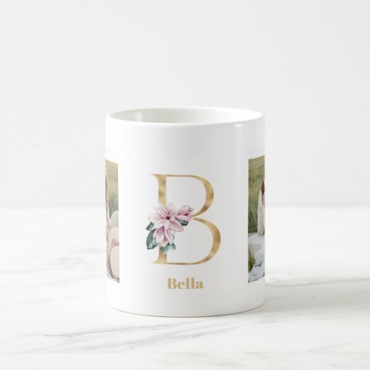 Moderne Gold Letter B-Blume | Monogramm für zwei F Kaffeetasse (Mittel)