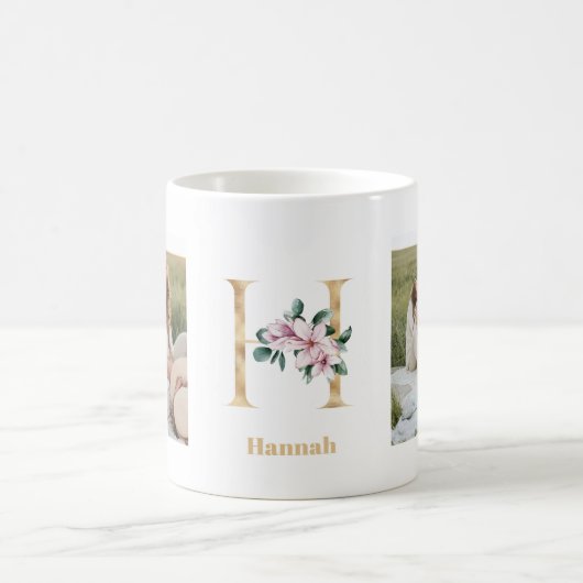 Moderne Gold Letter H-Blume | Monogramm für zwei F Kaffeetasse (Mittel)