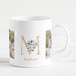 Moderne Gold Letter M-Blume | Monogramm für zwei F Kaffeetasse<br><div class="desc">Moderne Gold Letter M-Blume | Monogramm für zwei Fotos</div>