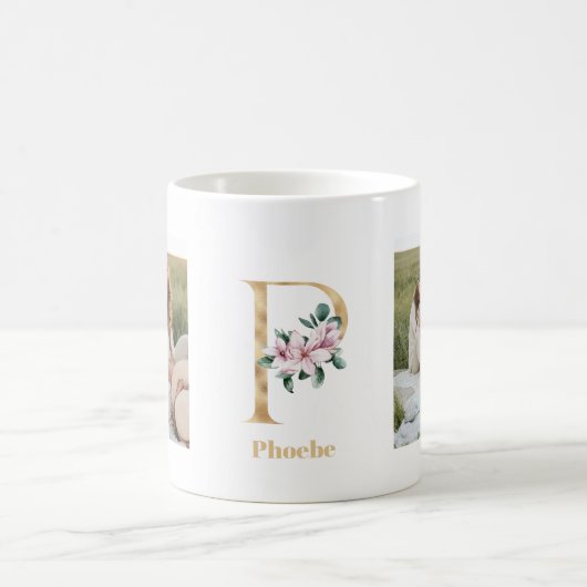 Moderne Gold Letter P-Blume | Monogramm für zwei F Kaffeetasse (Mittel)