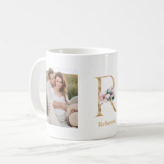 Moderne Gold Letter R-Blume | Monogramm für zwei F Kaffeetasse (Vorderseite Links)