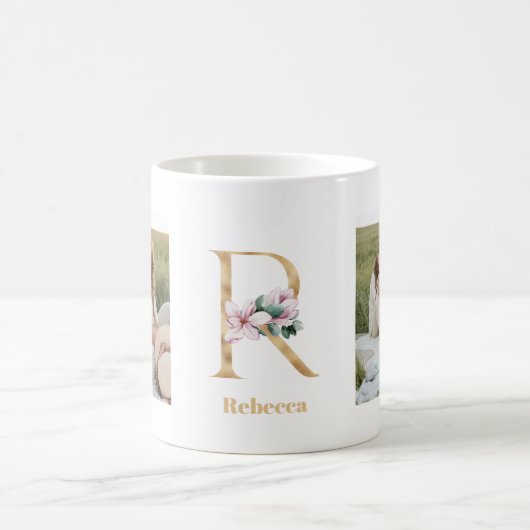 Moderne Gold Letter R-Blume | Monogramm für zwei F Kaffeetasse (Mittel)
