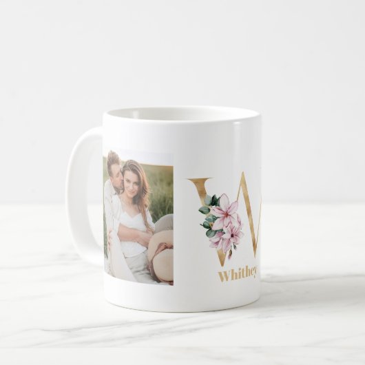 Moderne Gold Letter W-Blume | Monogramm für zwei F Kaffeetasse (Vorderseite Links)