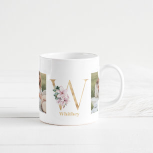 Moderne Gold Letter W-Blume   Monogramm für zwei F Kaffeetasse
