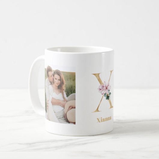 Moderne Gold Letter X-Blume | Monogramm für zwei F Kaffeetasse (Vorderseite Links)
