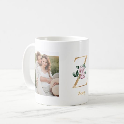 Moderne Gold Letter Z-Blume | Monogramm für zwei F Kaffeetasse (Vorderseite Links)
