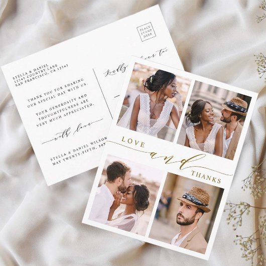 Moderne Gold Liebe & Danke 4 Foto Wedding Vielen D Postkarte