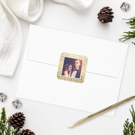 Moderne Gold-Liebe in Script-Wedding-Foto Quadratischer Aufkleber