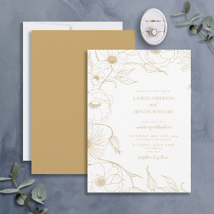Moderne Gold Line Art Floral Wedding Einladung
