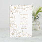 Moderne Gold Line Art Floral Wedding Einladung (Stehend Vorderseite)