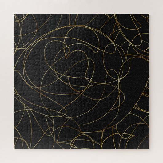 Moderne Gold Line Art Gray Dots Abstraktes Design Puzzle (Horizontal)