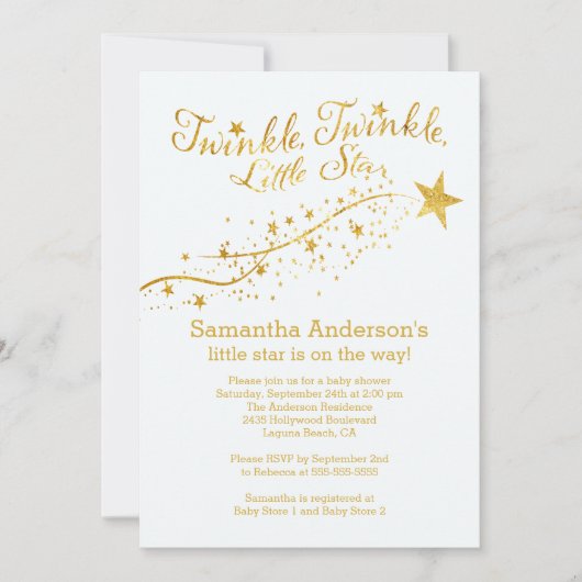 Moderne Gold Little Star Baby Dusche Einladung (Vorderseite)