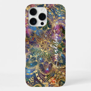 Moderne Gold-Mandala Blau Lila Nebel Benutzername iPhone 16 Pro Max Hülle