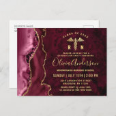 Moderne Gold Maroon RN Graduation Party Einladung Postkarte (Vorne/Hinten)