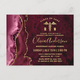 Moderne Gold Maroon RN Graduation Party Einladung Postkarte