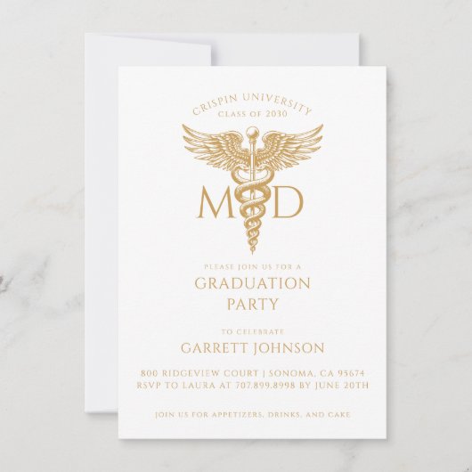 Moderne Gold MD Doctor Foto Graduation Party Einladung (Vorderseite)
