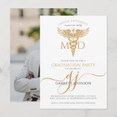 Moderne Gold MD Doctor Foto Graduation Party Einladung (Vorne/Hinten)