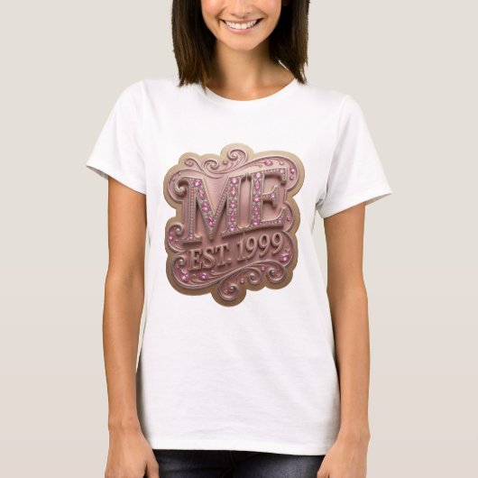 Moderne Gold ME EST 1999 3D-Textkunst T-Shirt (Vorderseite)