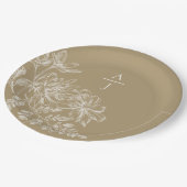 Moderne Gold Monogram Floral Paper Plate Pappteller (Schrägansicht)