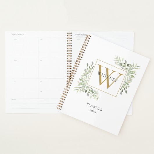 Moderne Gold Monogram Greenery 2023 Planer (Anzeige)