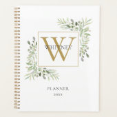Moderne Gold Monogram Greenery 2023 Planer (Vorderseite)