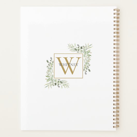 Moderne Gold Monogram Greenery 2023 Planer (Rückseite)