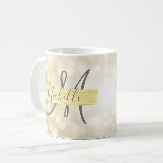 Moderne Gold Monogram & Motivation Kaffeetasse (Vorderseite Links)